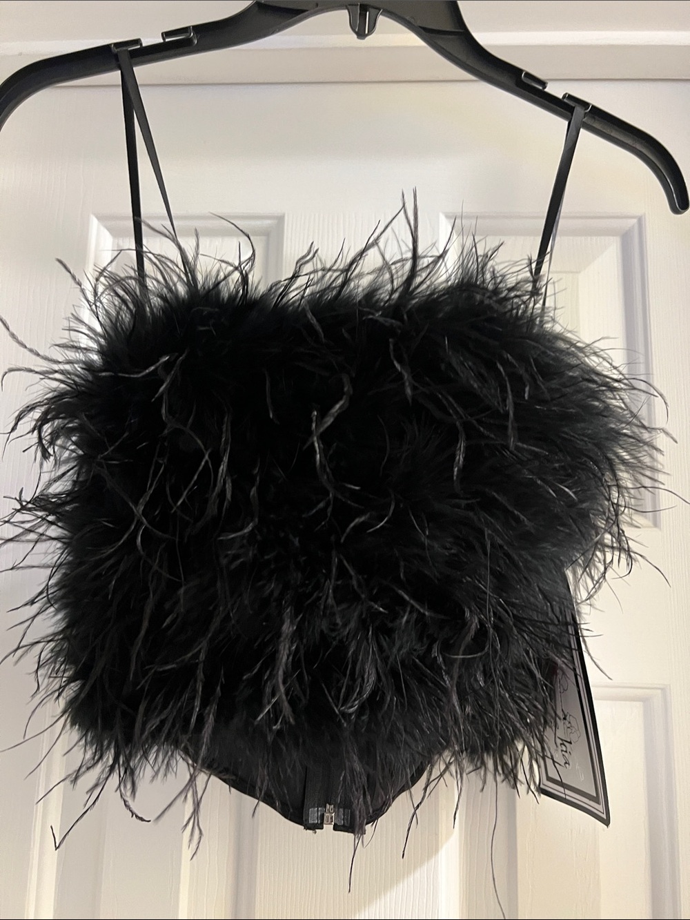 Alex & Sophia Black Feathered Crop Top NWT